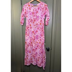 NWT Ro's Garden Blair Long Kurta Embroidered Maxi Resort Dress Pink Palermo XS